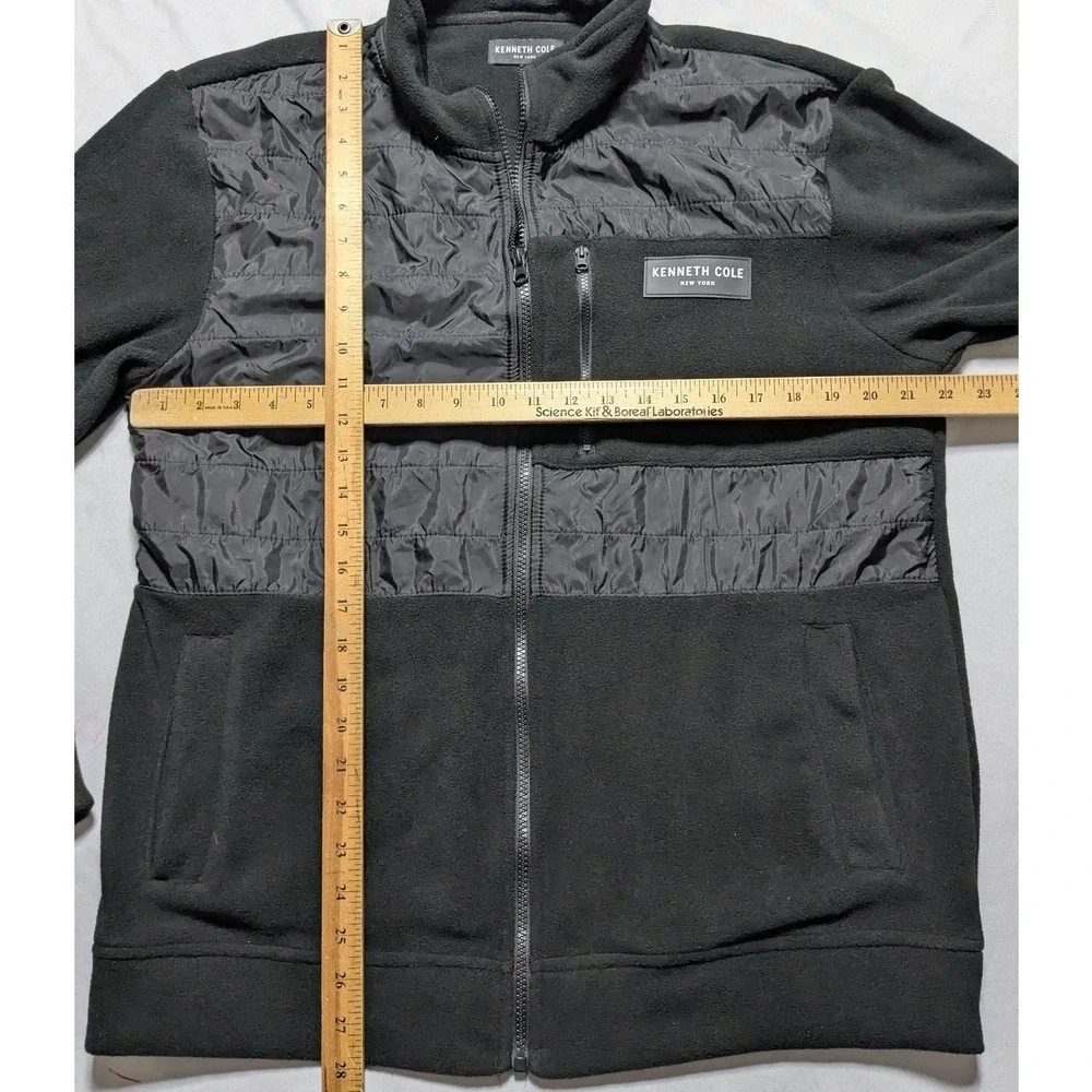 Kenneth Cole New York Men Large Black Full Zip Fleece Quilted Mixed Media Jacket